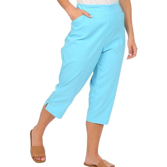 Coral Bay Womens Light Blue Diamond Rivet Solid Capris - Picture 1 of 7